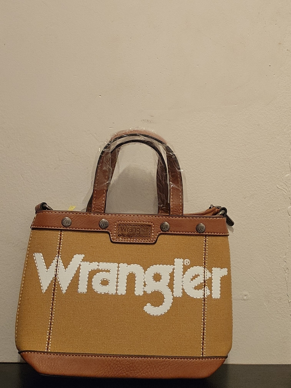 Wrangler Dark Yellow Canvas Crossbody with Brown Leather Accents